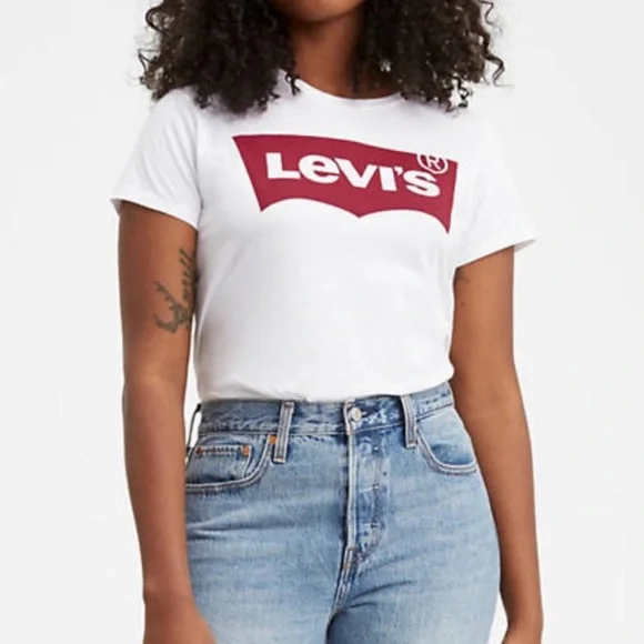 Levi’s The Perfect Womens Tee Logo White Cotton Sz 1X NWT - Picture 1 of 4